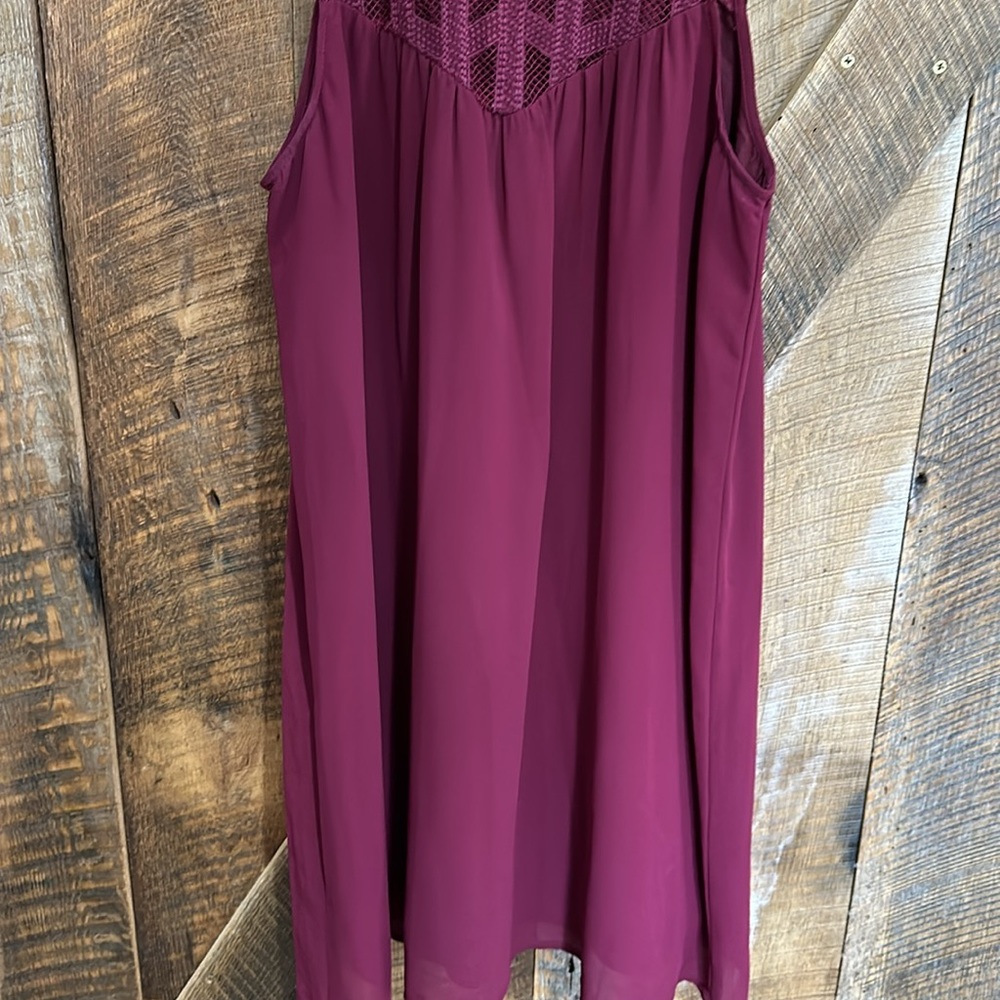 Charming Charlie dark wine lace front sheer overlay lined mini dress size medium - Picture 4 of 8